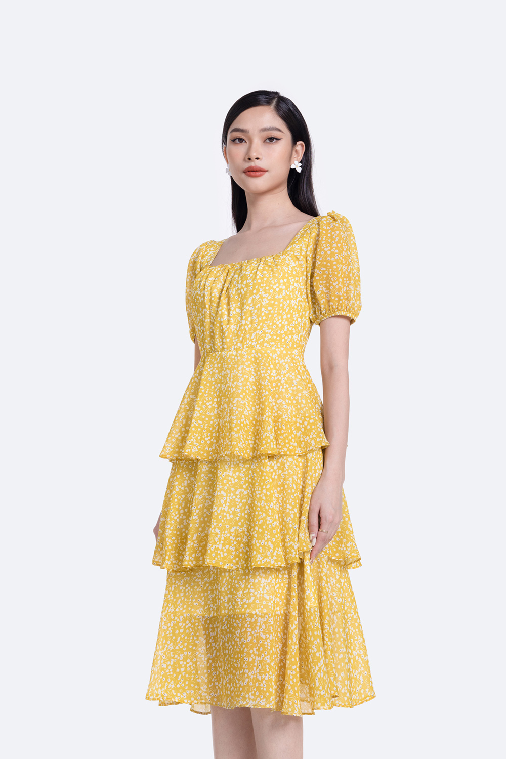 LOVI SHOP - Đầm voan hoa nhí thiết kế nút ngọc cổ V phong cách tiểu thư  vintage - Váy Fashion