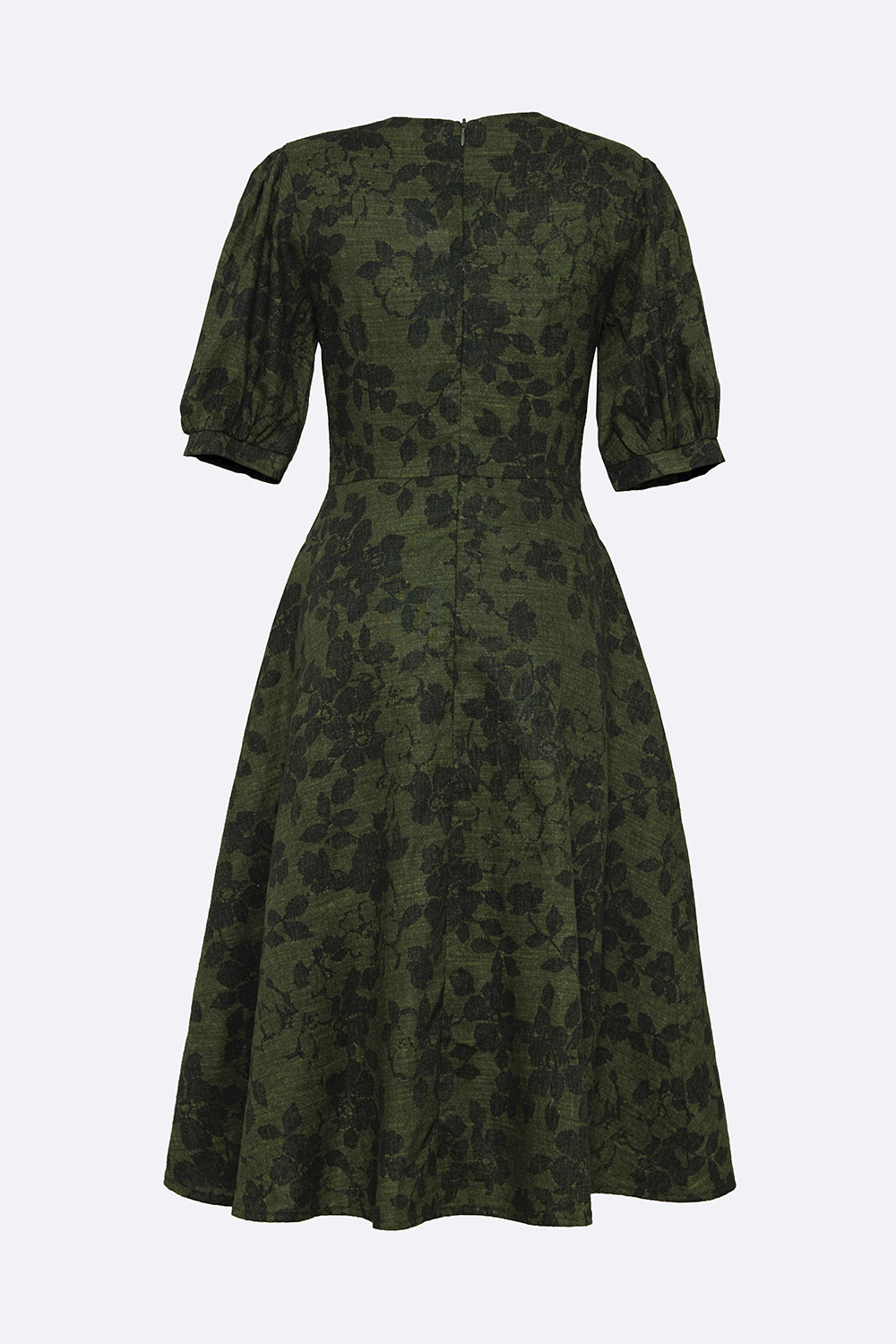 Đầm xòe hoa phối dây thắt nơ tay phồng