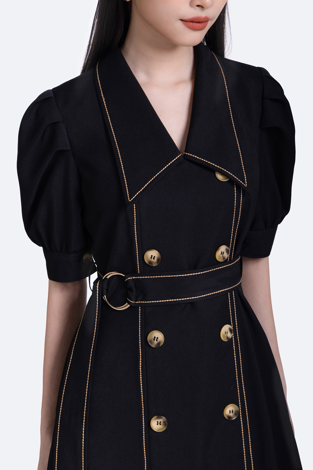 Đầm đen chữ A dáng dài kèm thắt eo