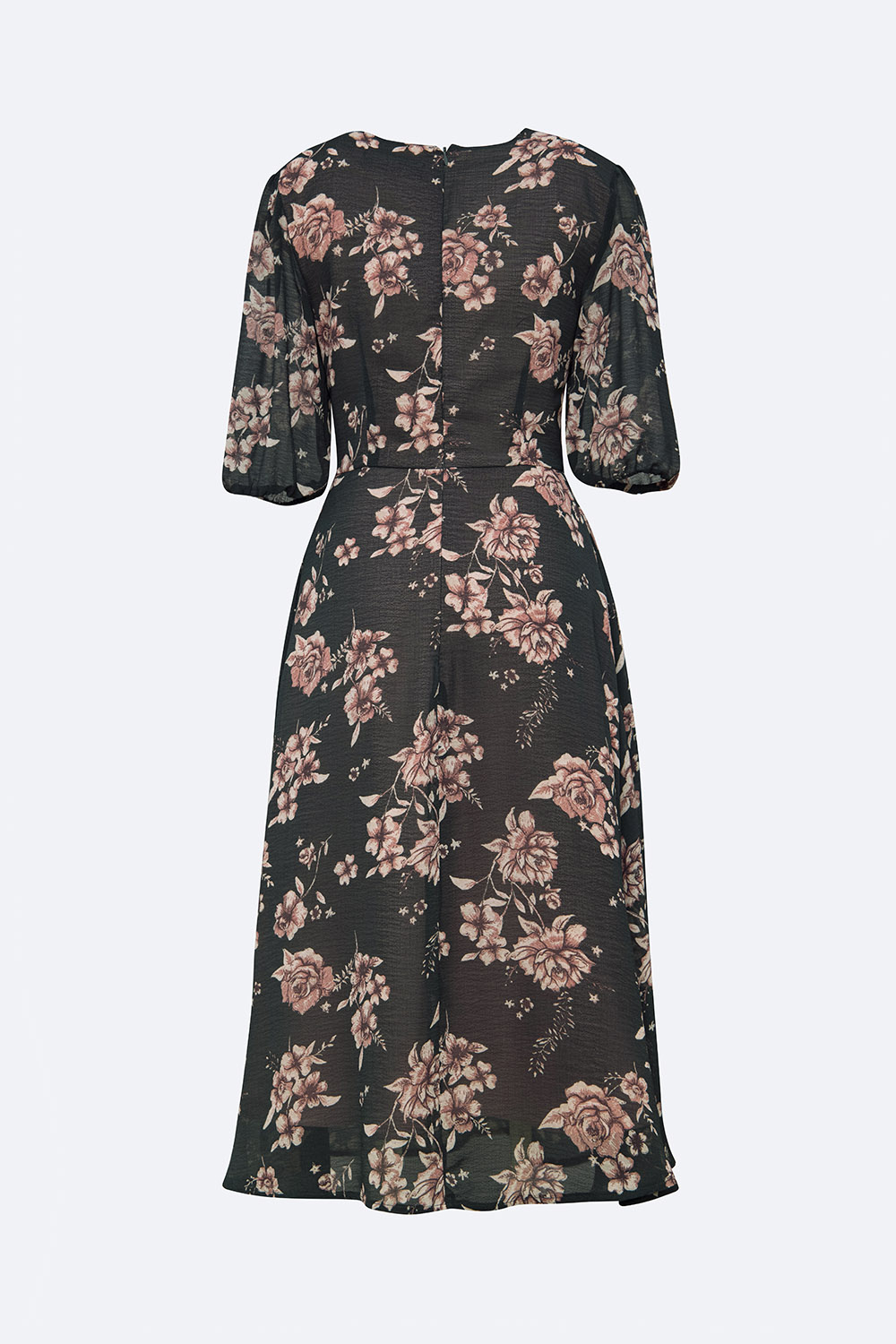 Đầm hoa công sở dáng dài cổ phối nơ