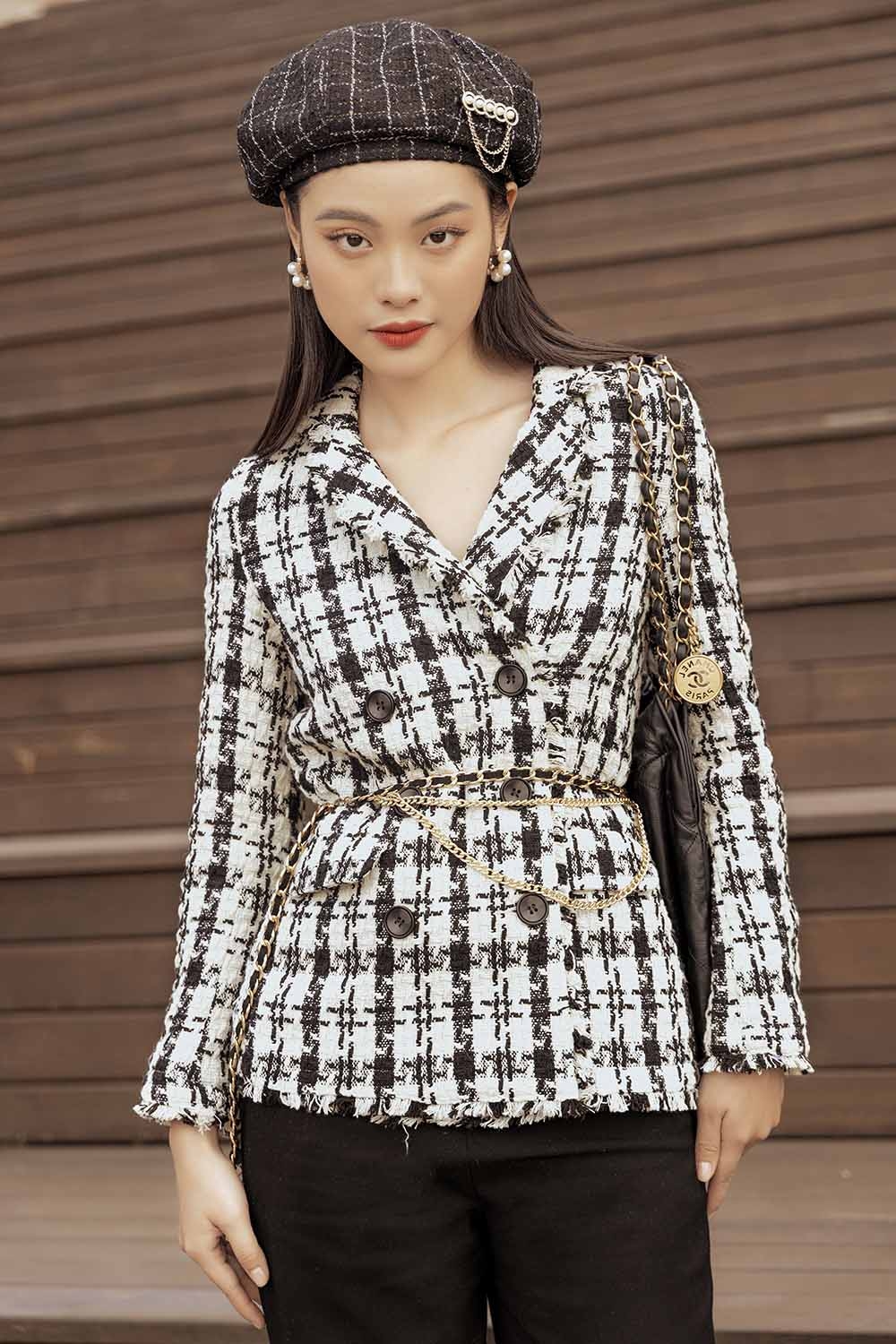 Áo khoác blazer nữ tweed hàn tay dài AK11-07