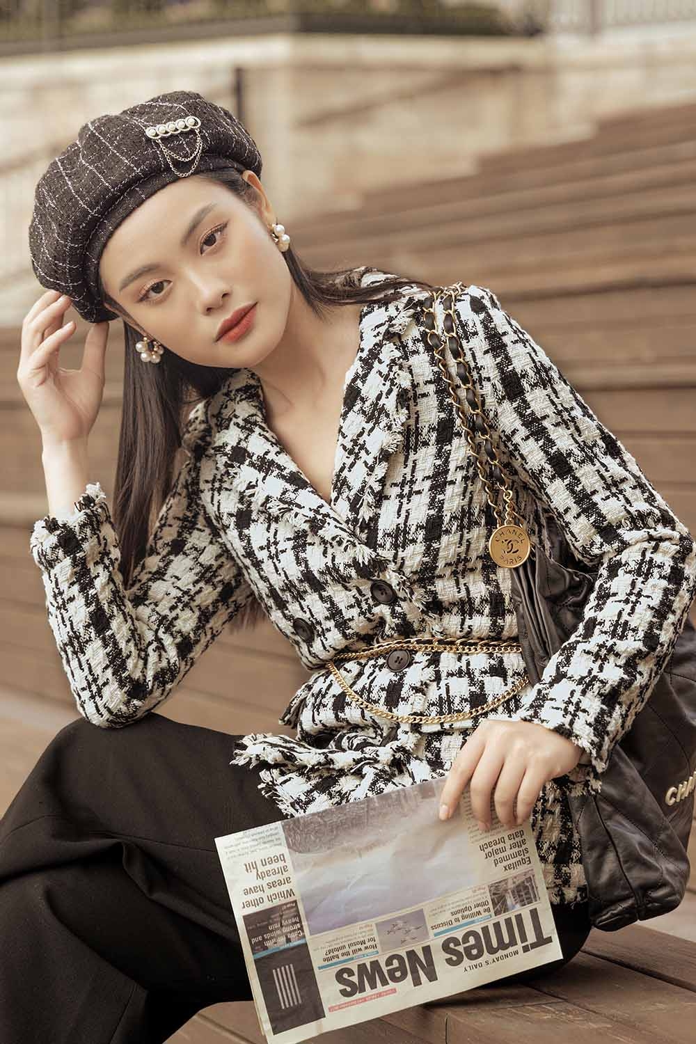 Áo khoác blazer nữ tweed hàn tay dài