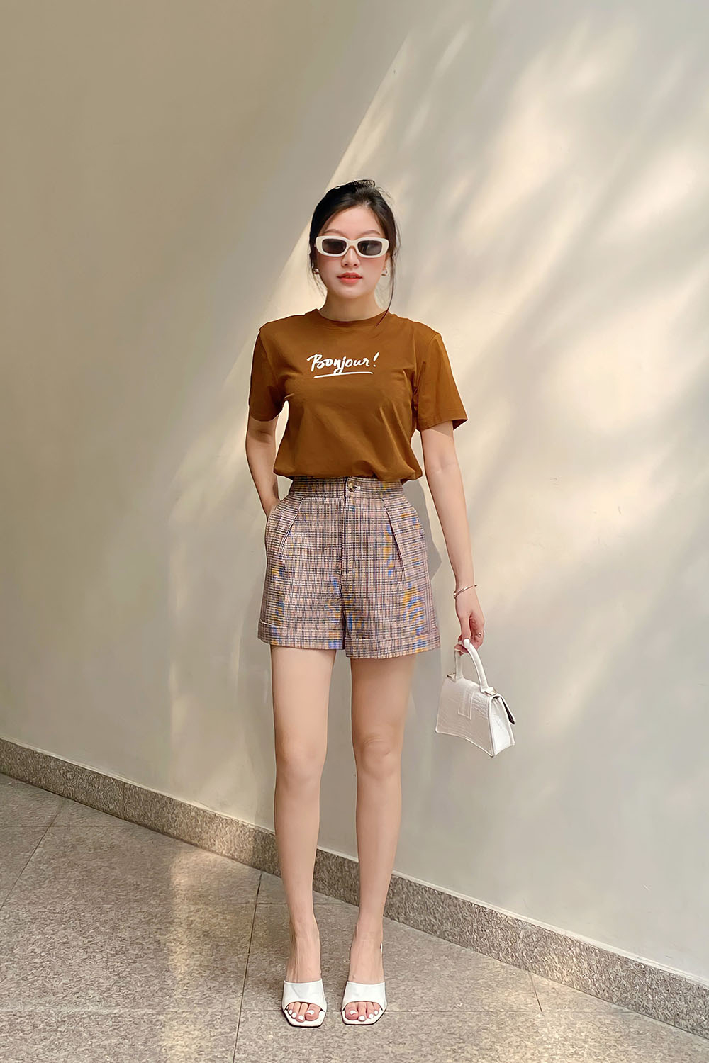 Quần short nữ họa tiết caro