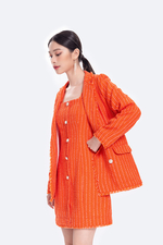 Áo khoác tweed nữ tay dài màu cam
