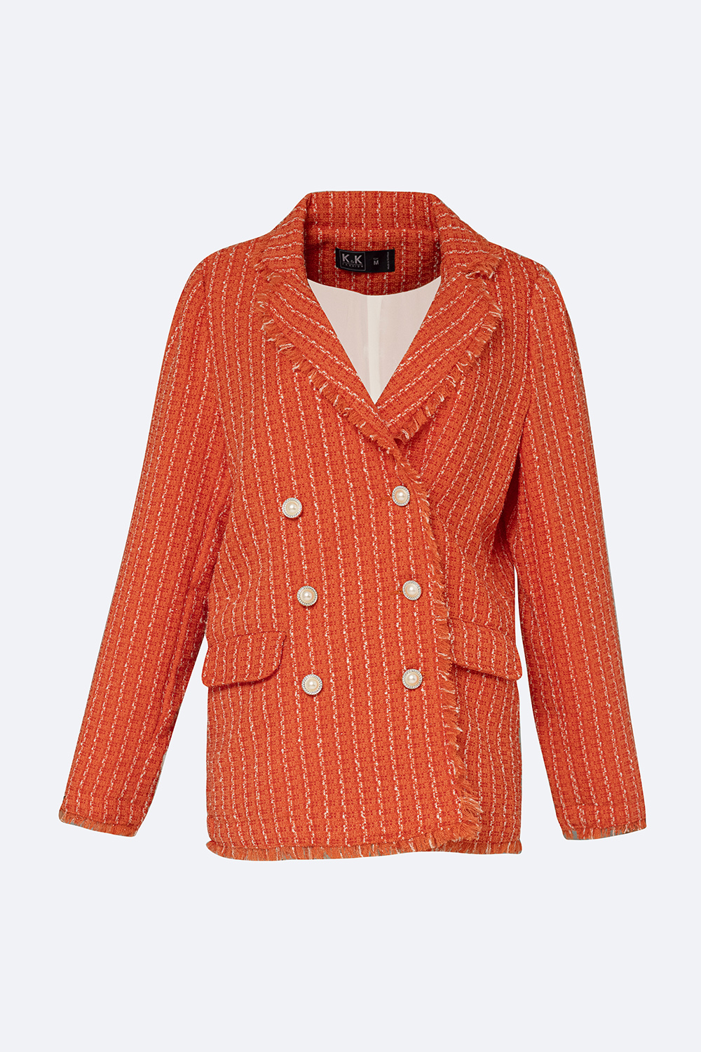 Áo khoác tweed nữ tay dài màu cam