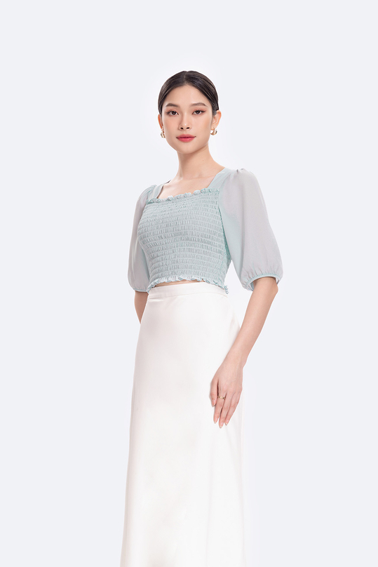 Áo kiểu nữ bo chun tay phồng ASM10-17