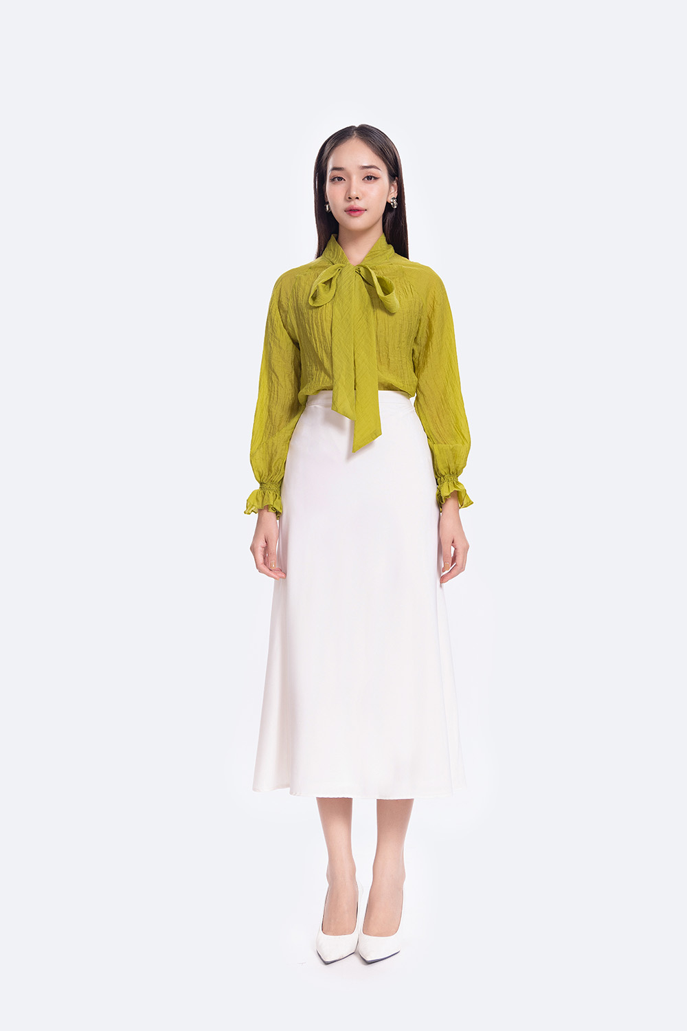 Áo blouse kiểu nữ cổ phối nơ