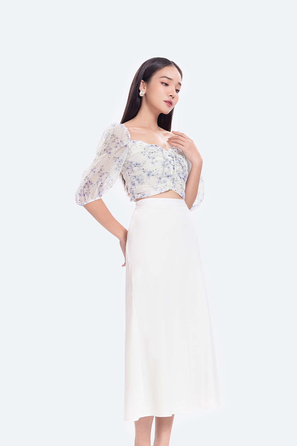 Áo kiểu nữ croptop hoa cổ vuông