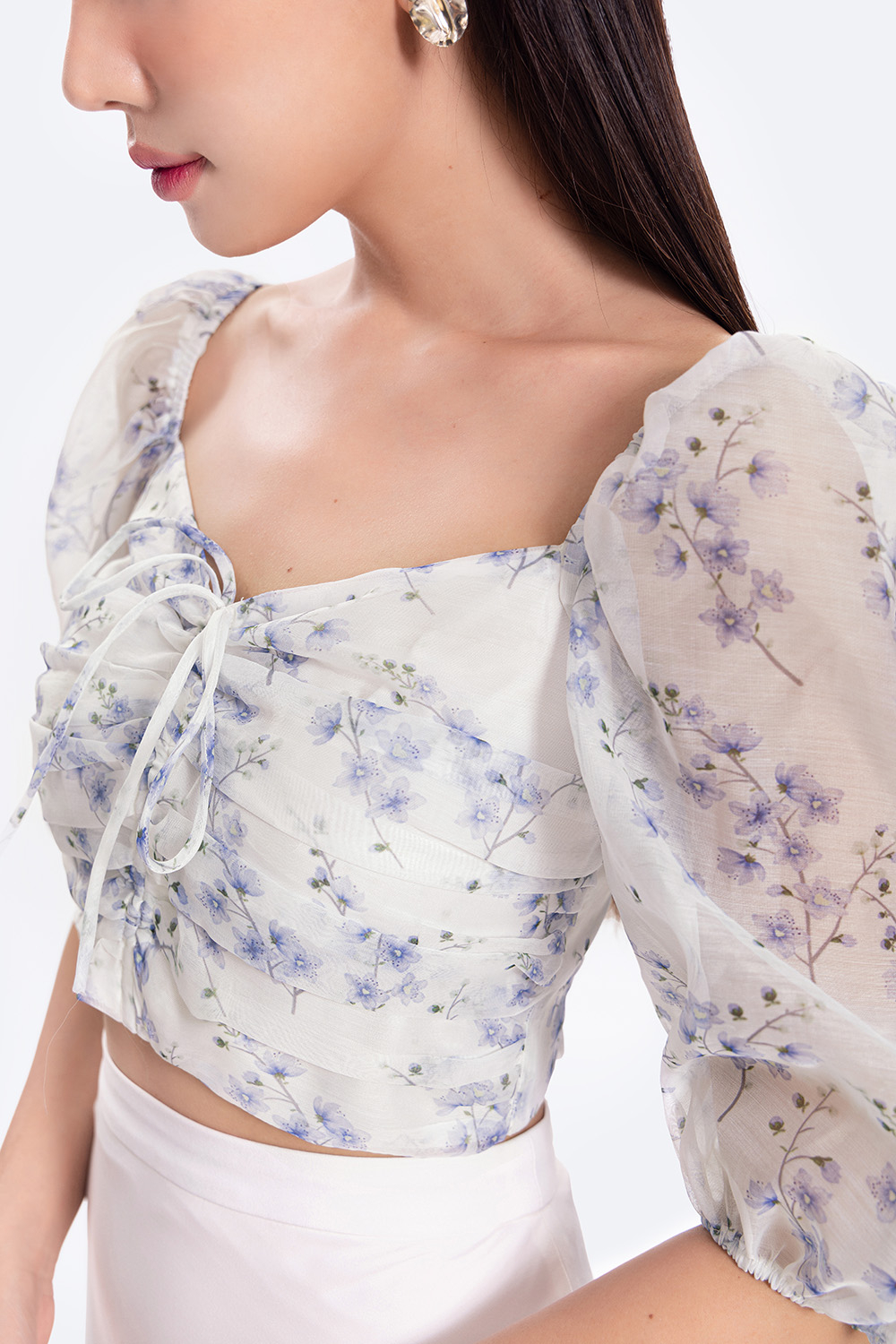 Áo kiểu nữ croptop hoa cổ vuông