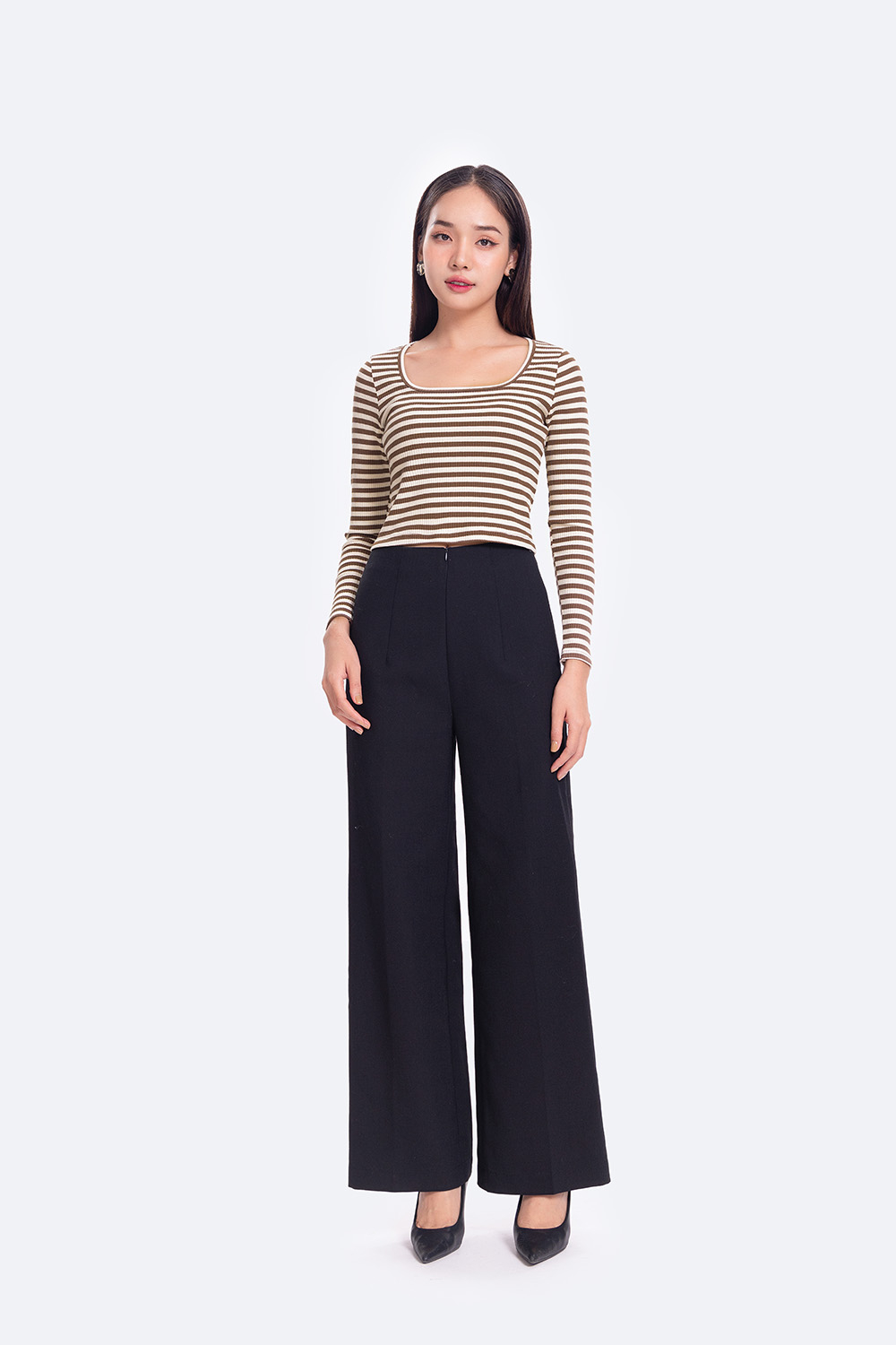 Áo thun nữ kẻ sọc ngang tay dài