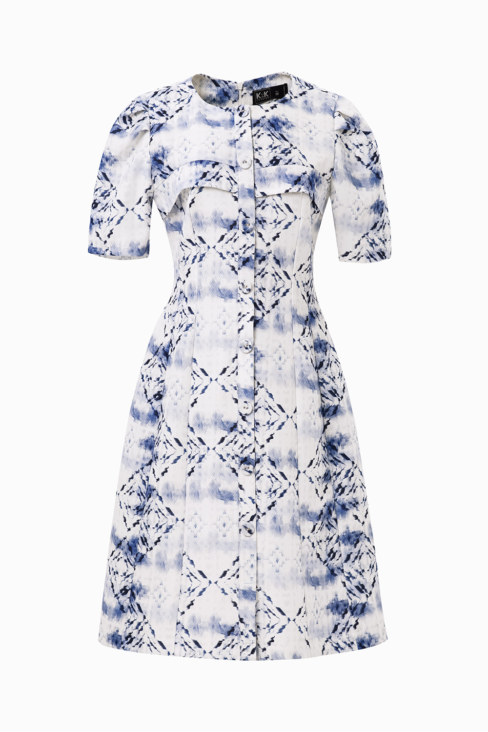 Đầm chữ A họa tiết công sở nữ cổ tròn