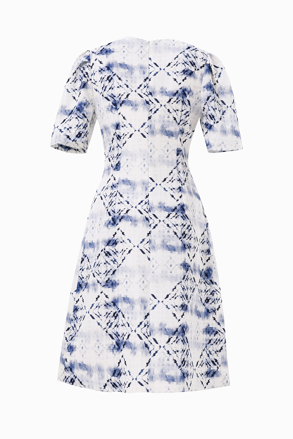 Đầm chữ A họa tiết công sở nữ cổ tròn