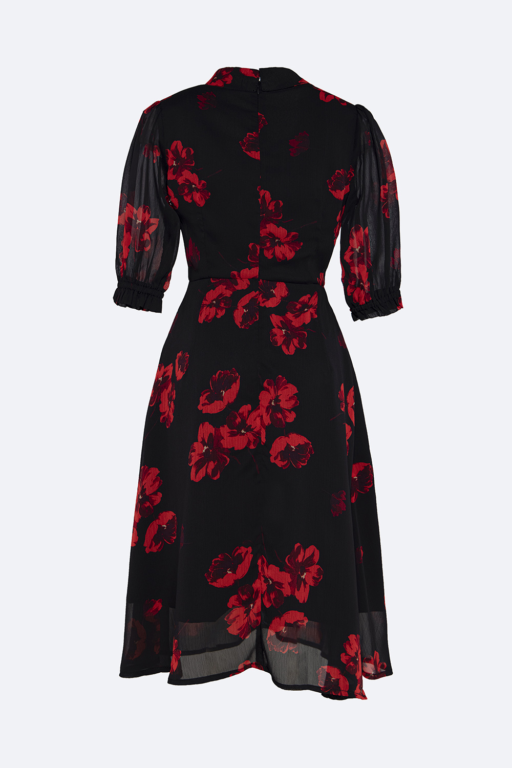 Đầm hoa dáng xòe cổ sơ mi phối nơ