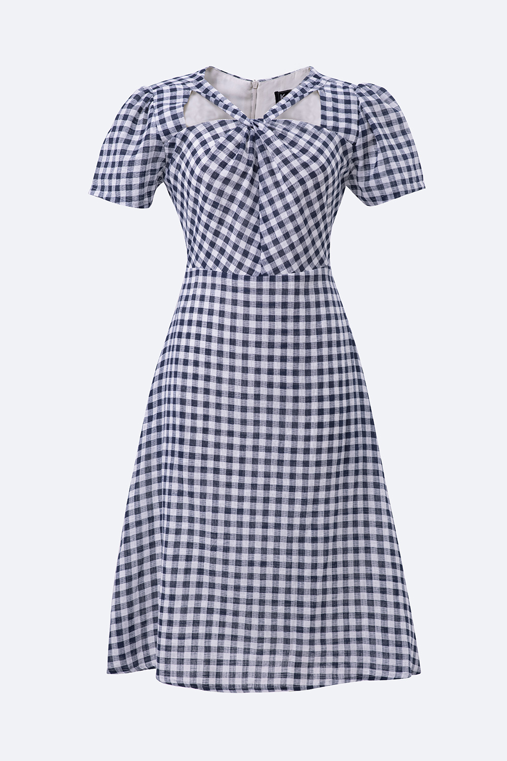 Đầm chữ A caro cổ chéo cut-out