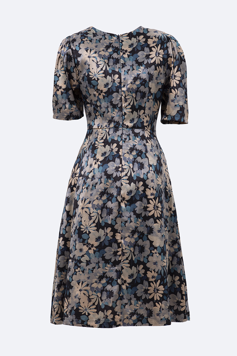 Đầm xòe hoa cổ V nhún ngực