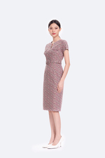 Đầm ôm công sở họa tiết phối đai eo