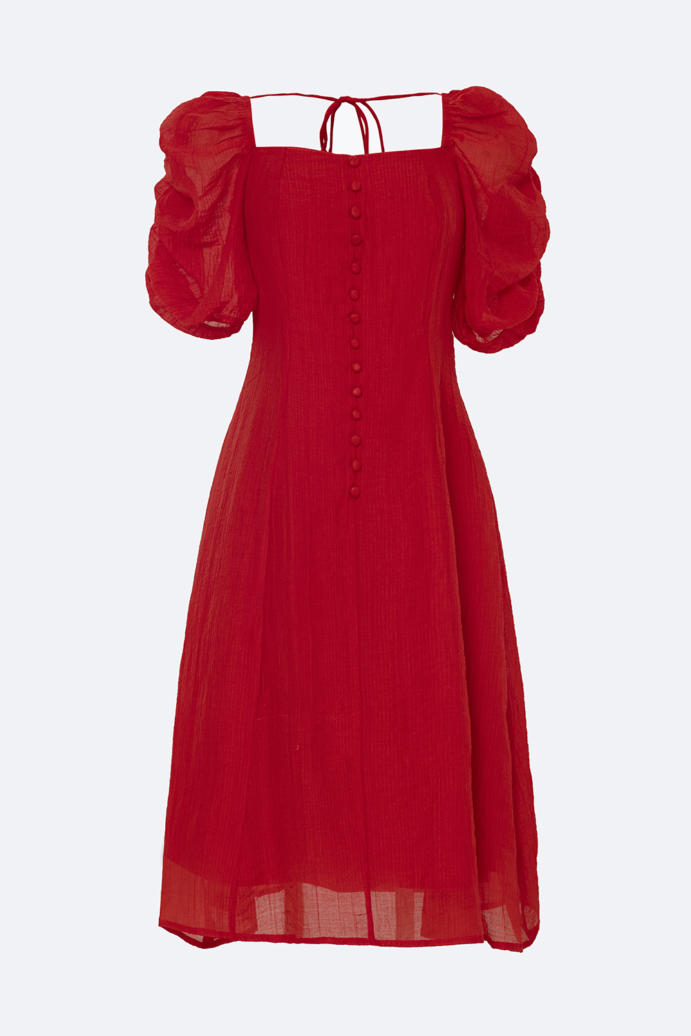 Đầm xòe đỏ dự tiệc cổ vuông đính nút