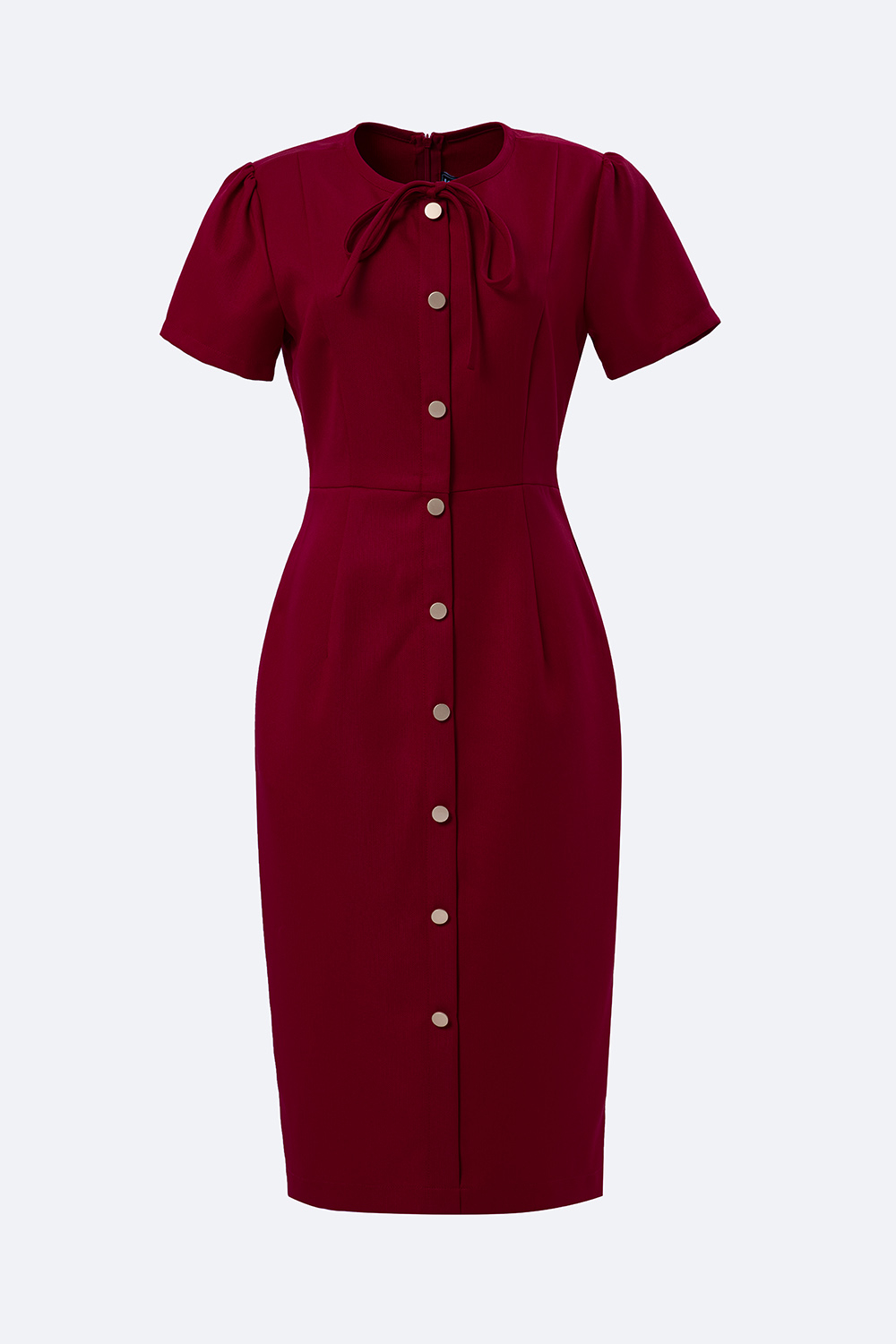 Đầm đỏ dáng ôm phối nút