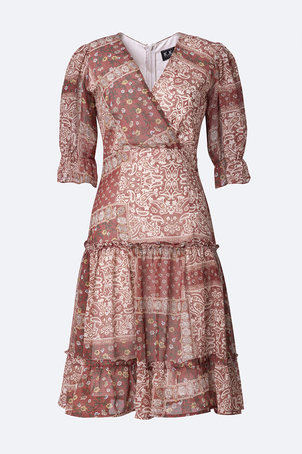 Đầm xòe đuôi cá họa tiết tay lỡ