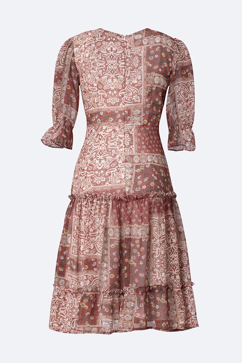 Đầm xòe đuôi cá họa tiết tay lỡ