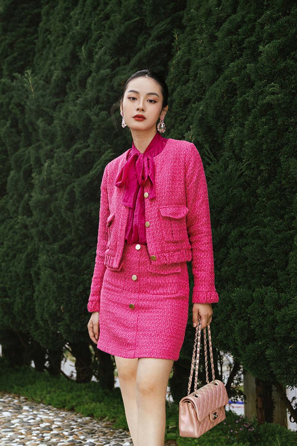 Chân váy tweed dáng ngắn phối nút CV04-35