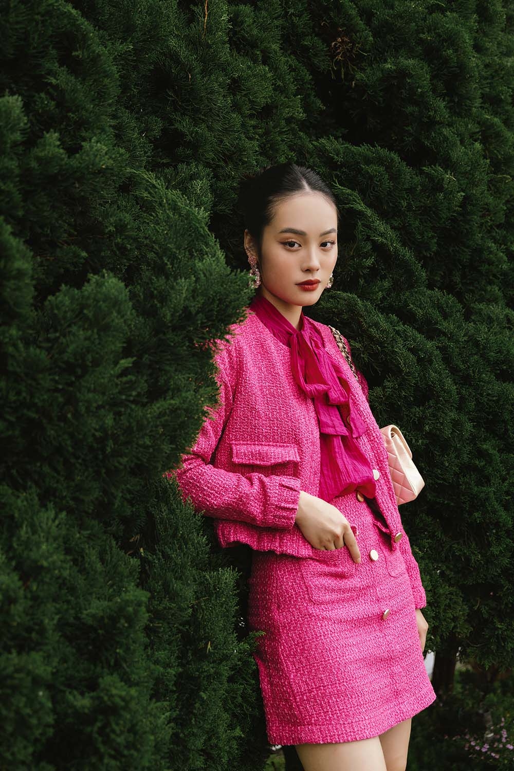 Chân váy tweed dáng ngắn phối nút CV04-35