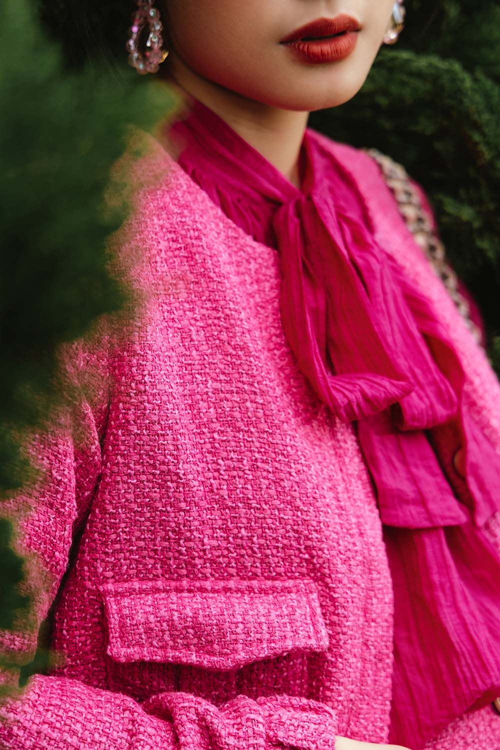 Áo khoác dạ tweed nữ dáng ngắn tay dài