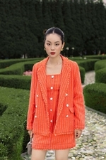 Áo khoác tweed nữ tay dài màu cam