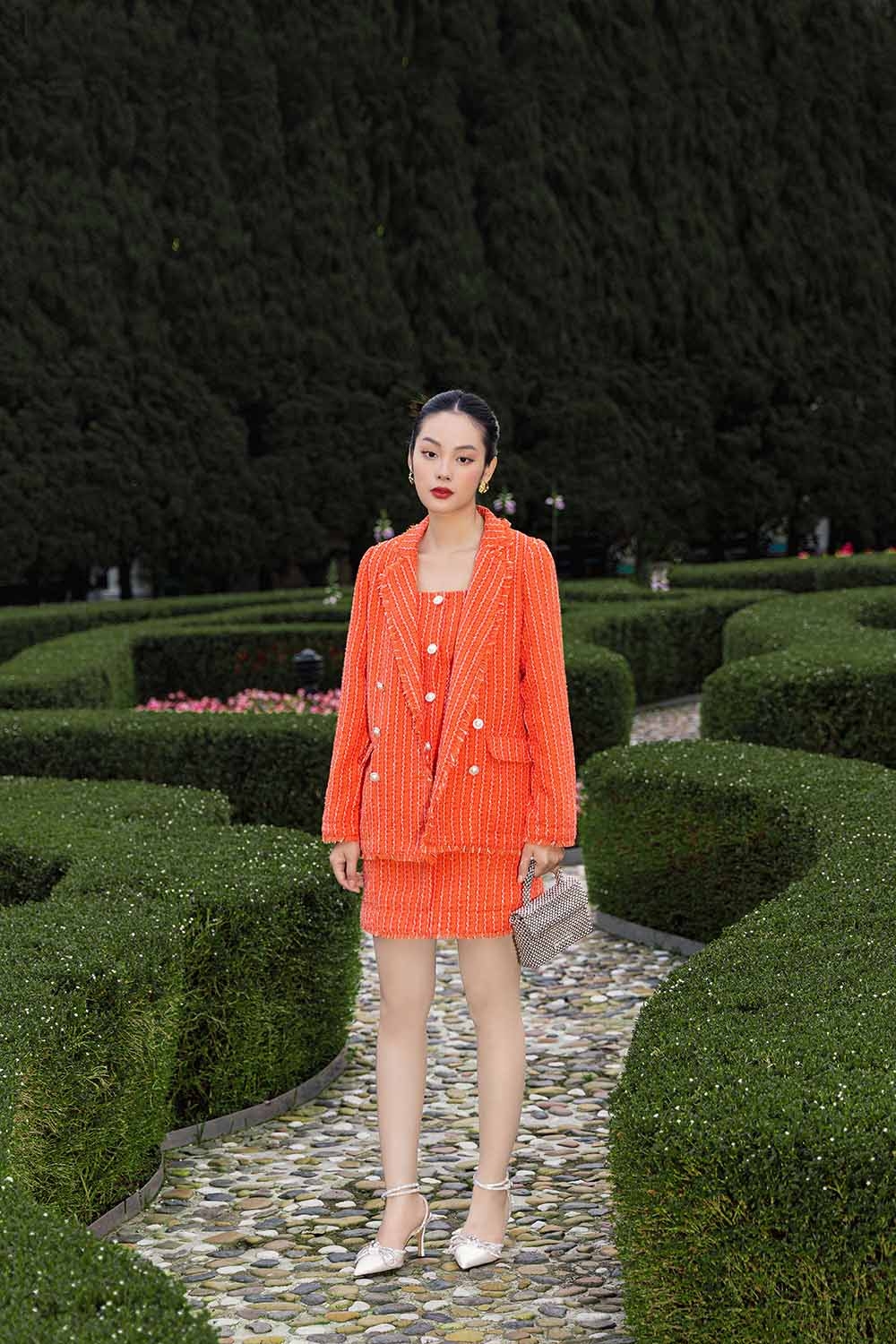 Áo khoác tweed nữ tay dài màu cam AK11-08