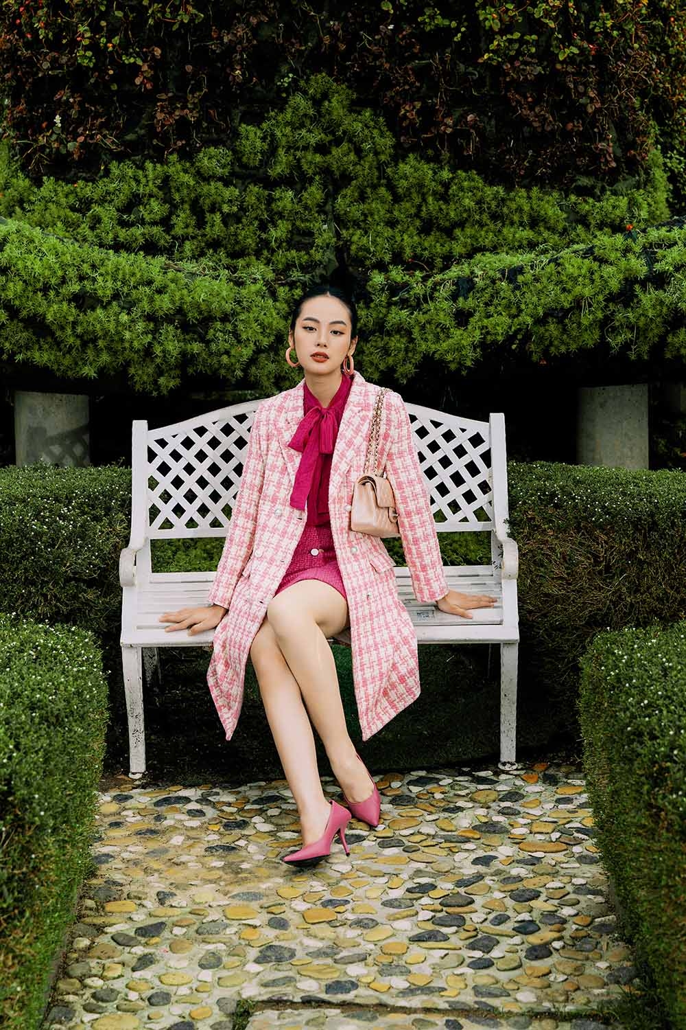 Đầm dáng dài vải tweed cổ đan tông KK120-30