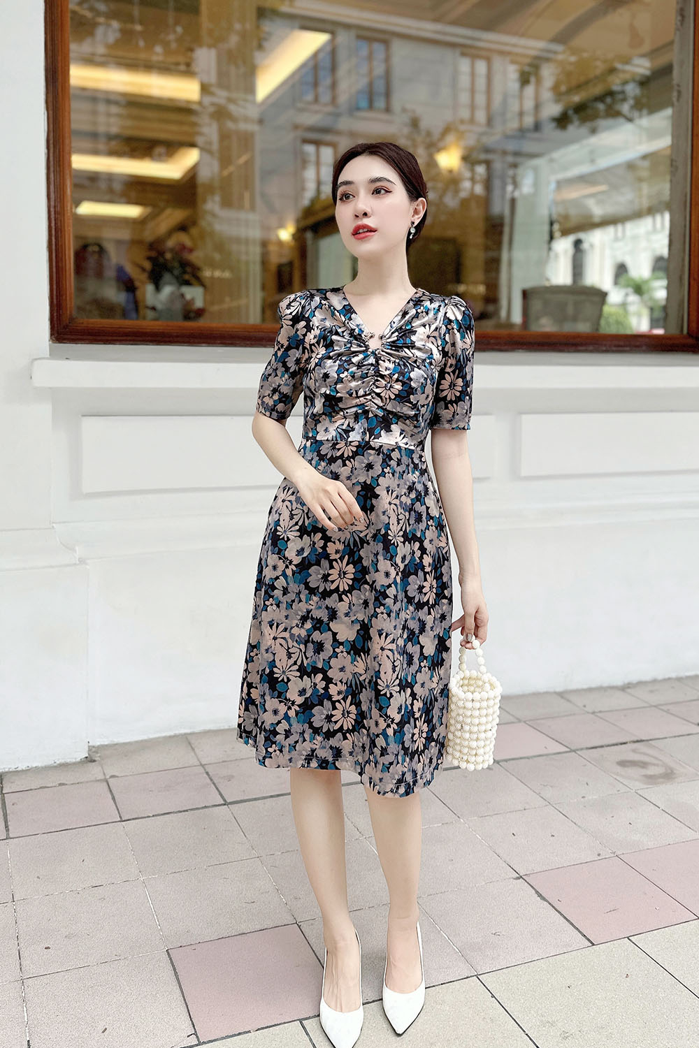 Đầm xòe tùng váy nhún tay lỡ KK115-37 | Thời trang công sở K&K Fashion