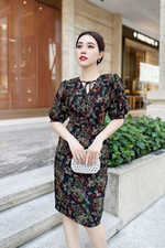 Đầm ôm công sở tay lửng họa tiết