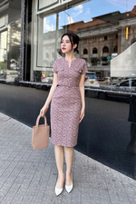 Đầm ôm công sở họa tiết phối đai eo
