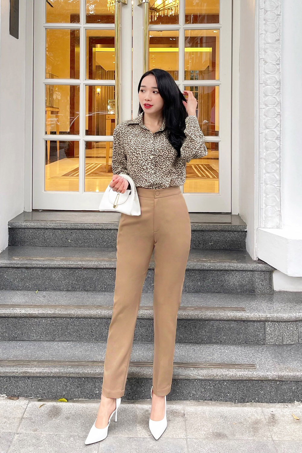 Quần tây công sở nữ ống đứng lưng cao