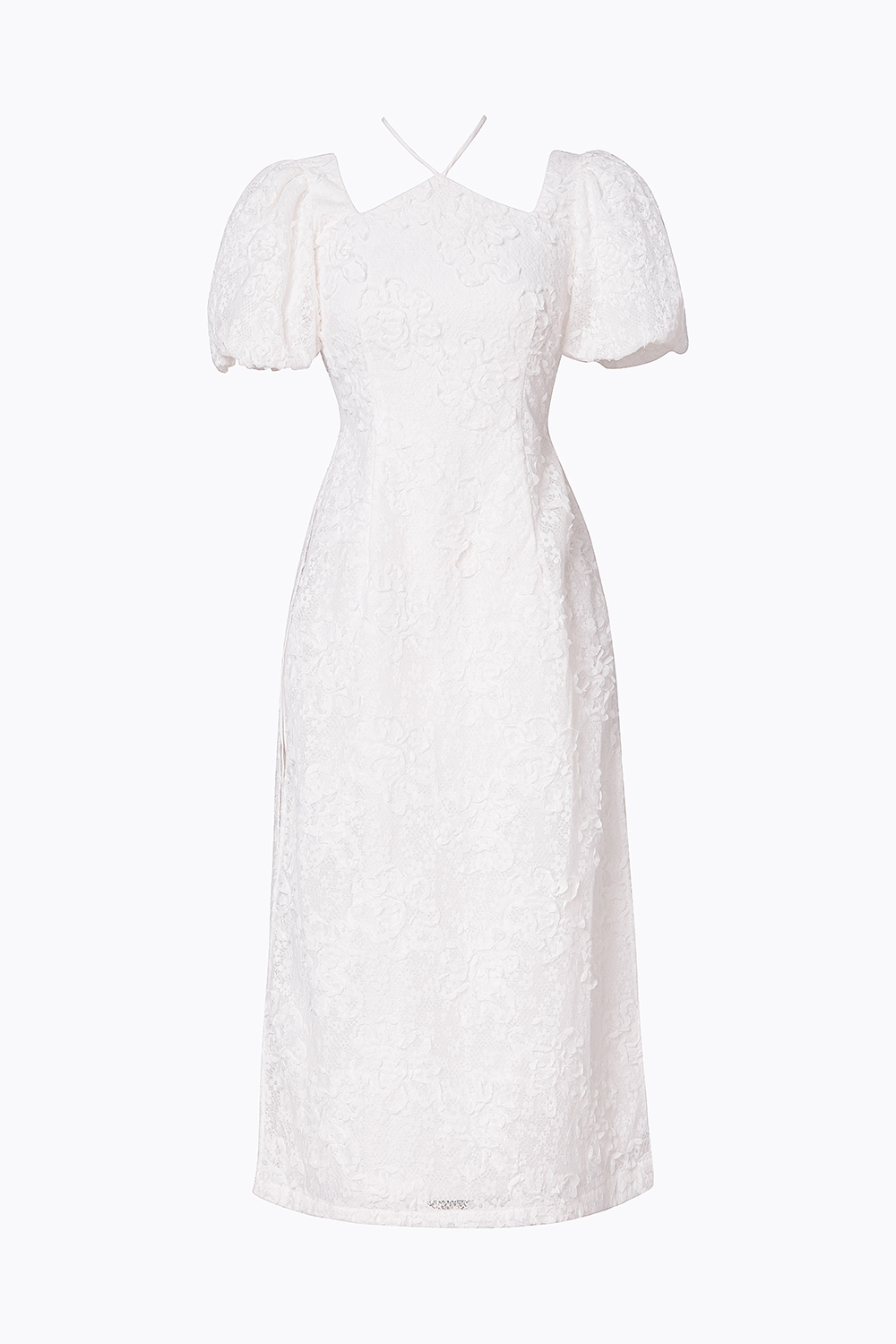 Áo dài tết ren trắng cổ chéo dây