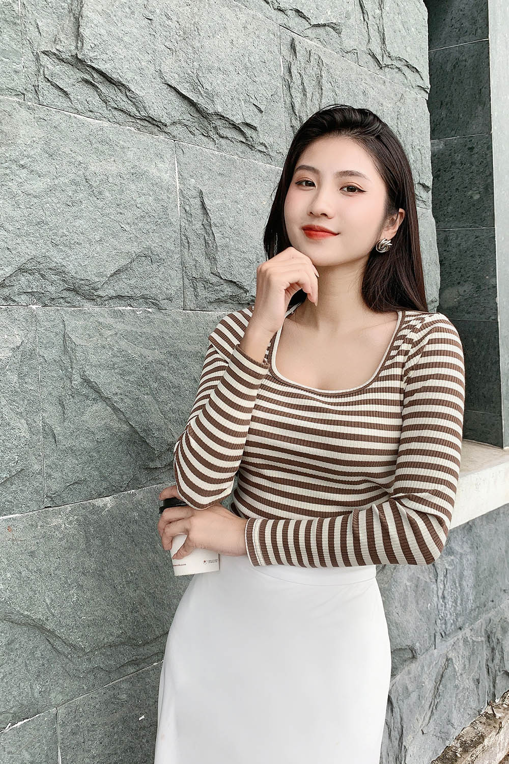 Áo thun nữ kẻ sọc ngang tay dài