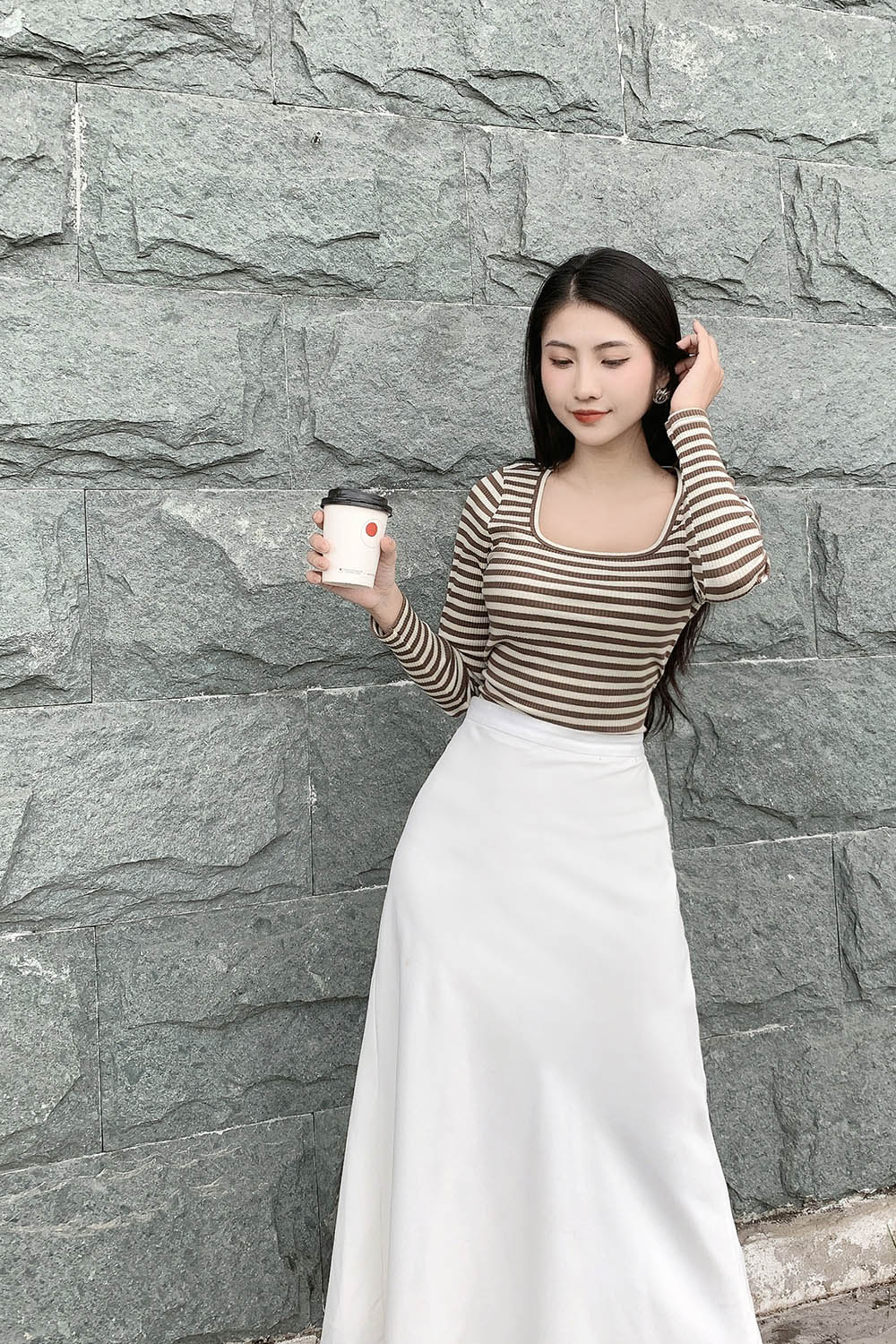 Áo thun nữ kẻ sọc ngang tay dài ASM11-33