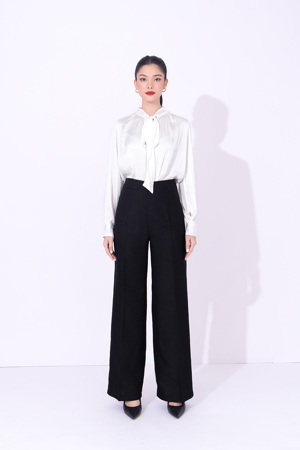 Quần suông ống rộng màu đen