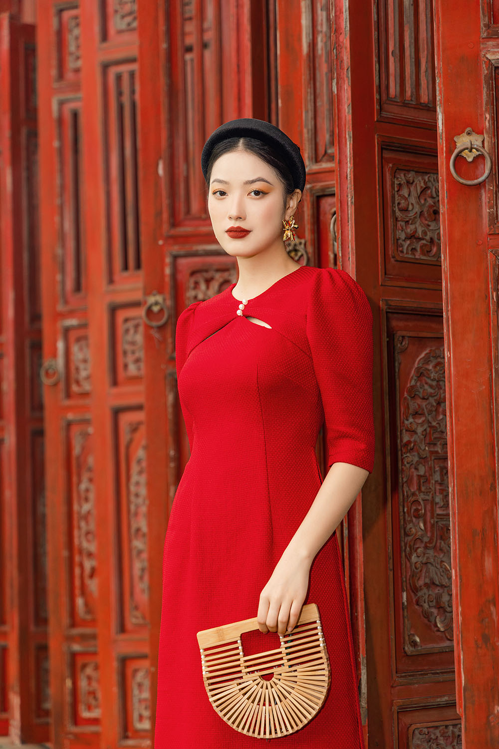 Áo Dài Tết Màu Đỏ Tay Lỡ Kk120-16 | Thời Trang Công Sở K&K Fashion