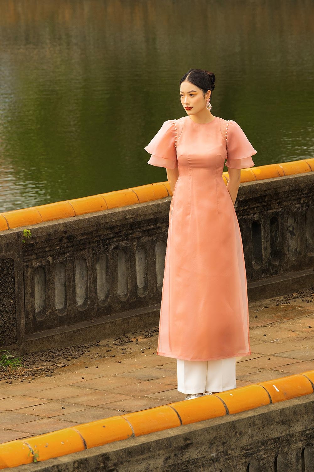 Áo dài tết đơn sắc màu hồng KK120-15