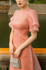 Áo dài tết đơn sắc màu hồng