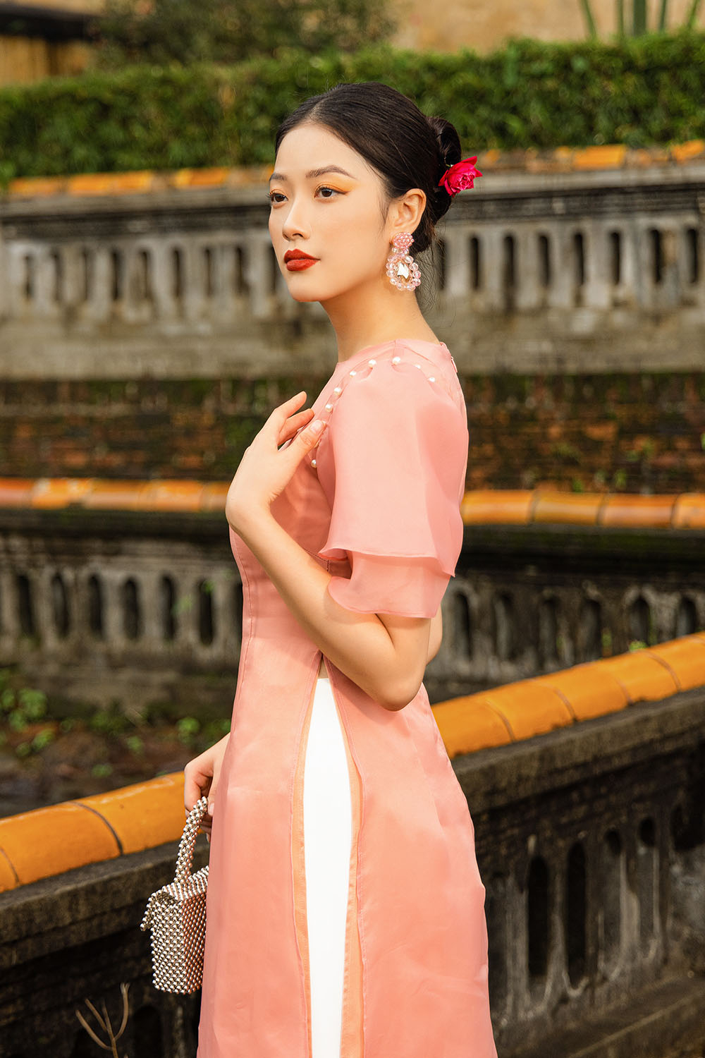 Áo dài tết đơn sắc màu hồng KK120-15