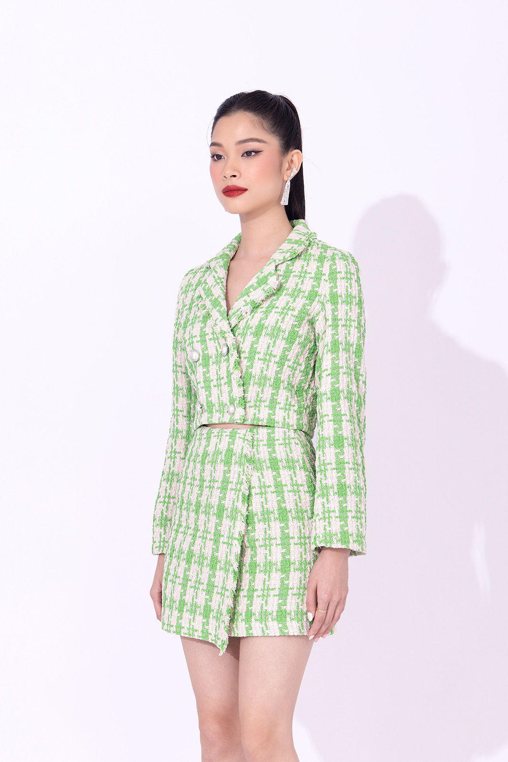 Áo khoác vải tweed dáng lửng