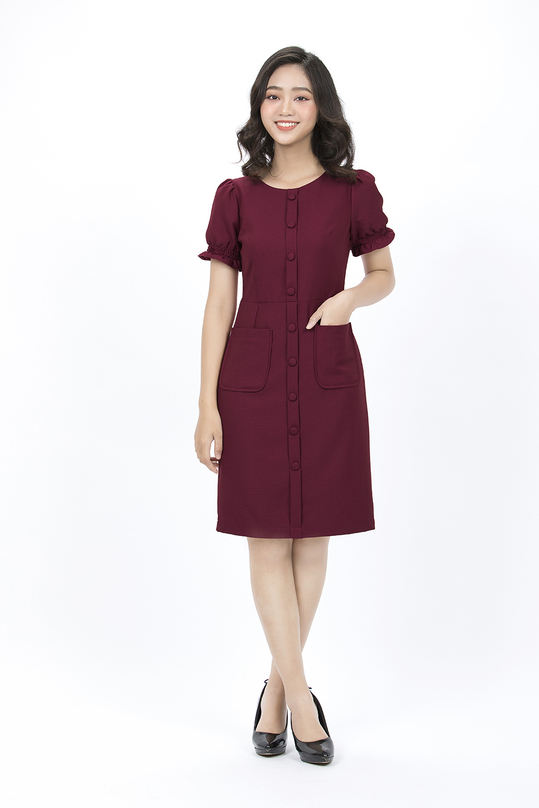 Đầm ôm phối nút cổ tròn KK89-32