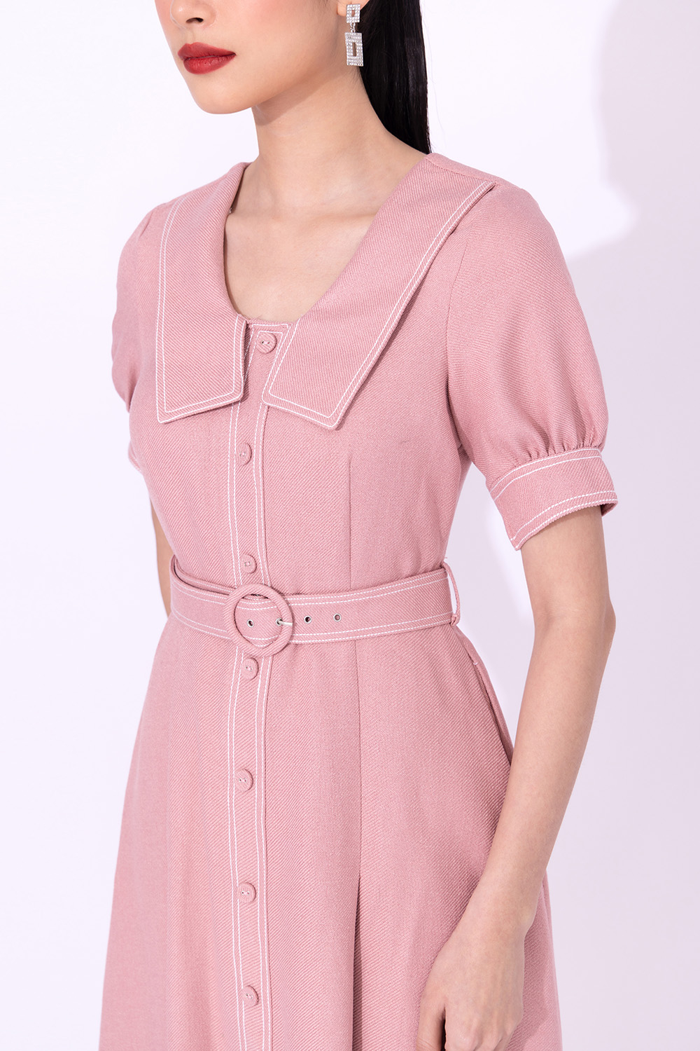 Đầm công sở dáng xòe phối đai eo