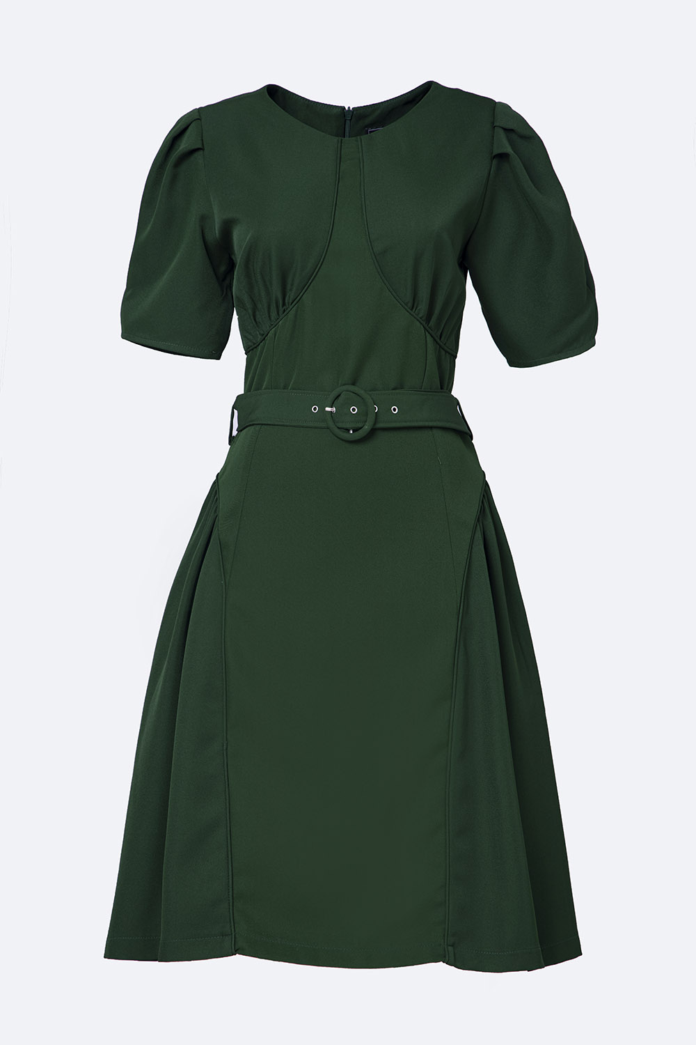 Đầm xòe đơn sắc kèm đai eo