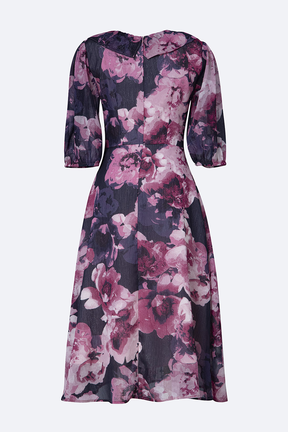 Đầm xòe midi họa tiết hoa tay lửng