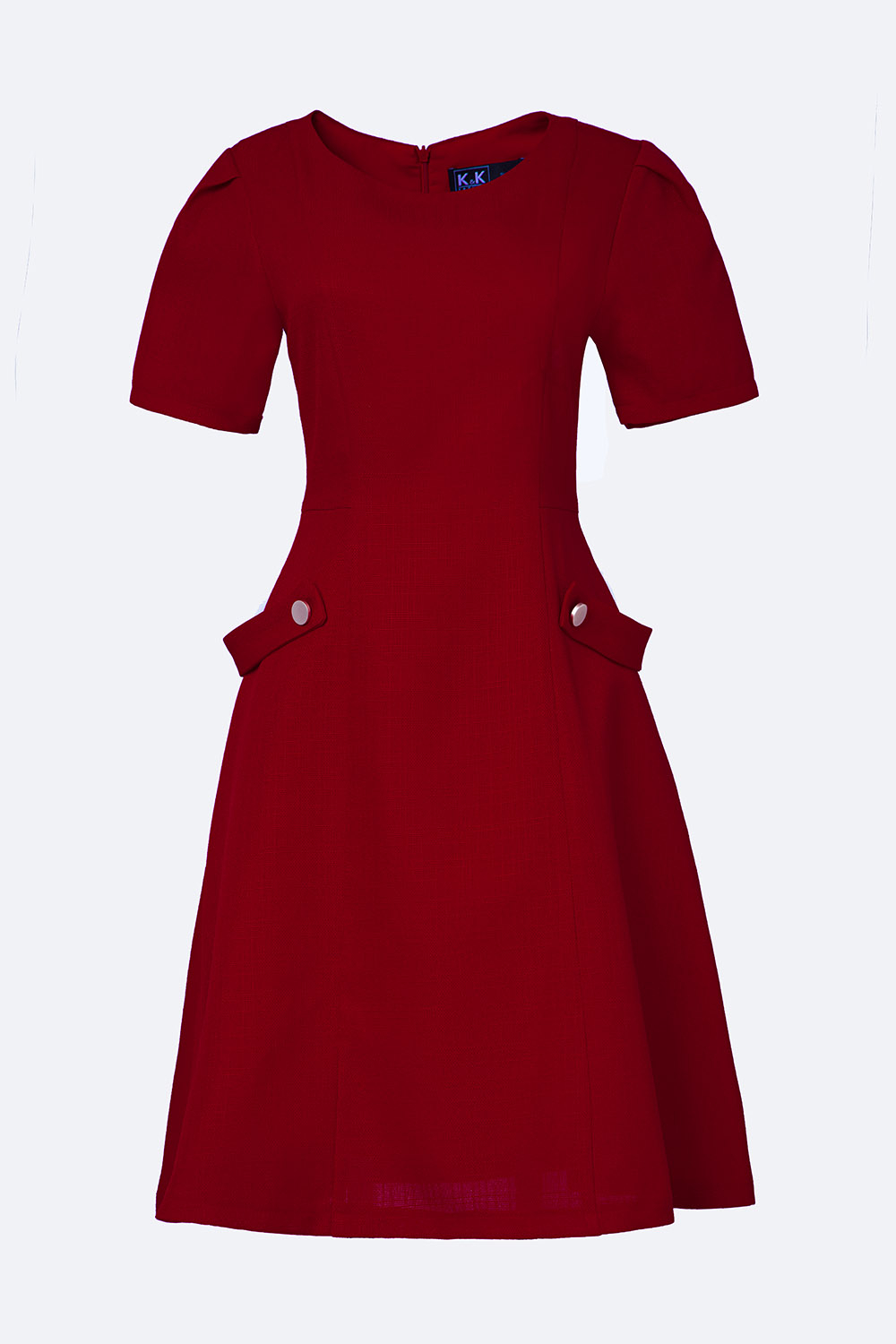 Vintage Hấp Dẫn Phụ Nữ Mặc Váy Đỏ Và Mũ Nồi Đen Với Vali Trên Nền