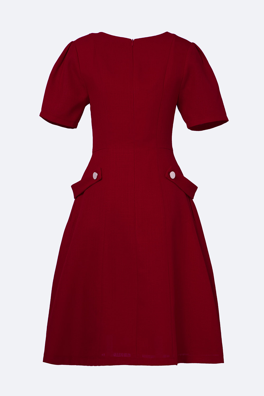 Đầm đỏ dáng xòe phối đai 2 bên