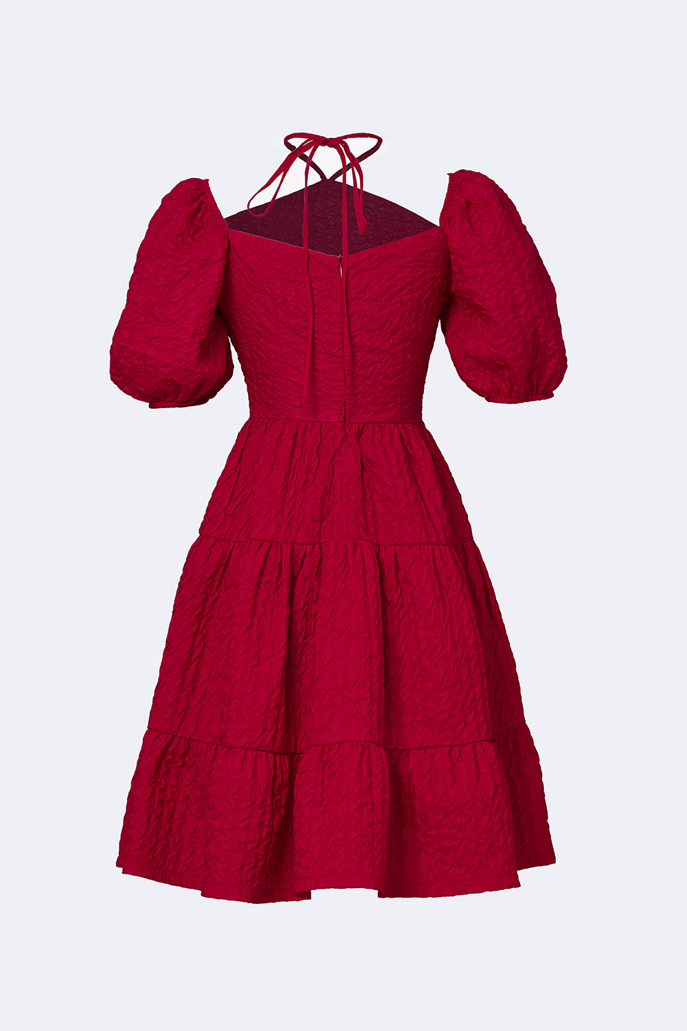 Váy xòe đỏ lượn eo tay bồng - 3666